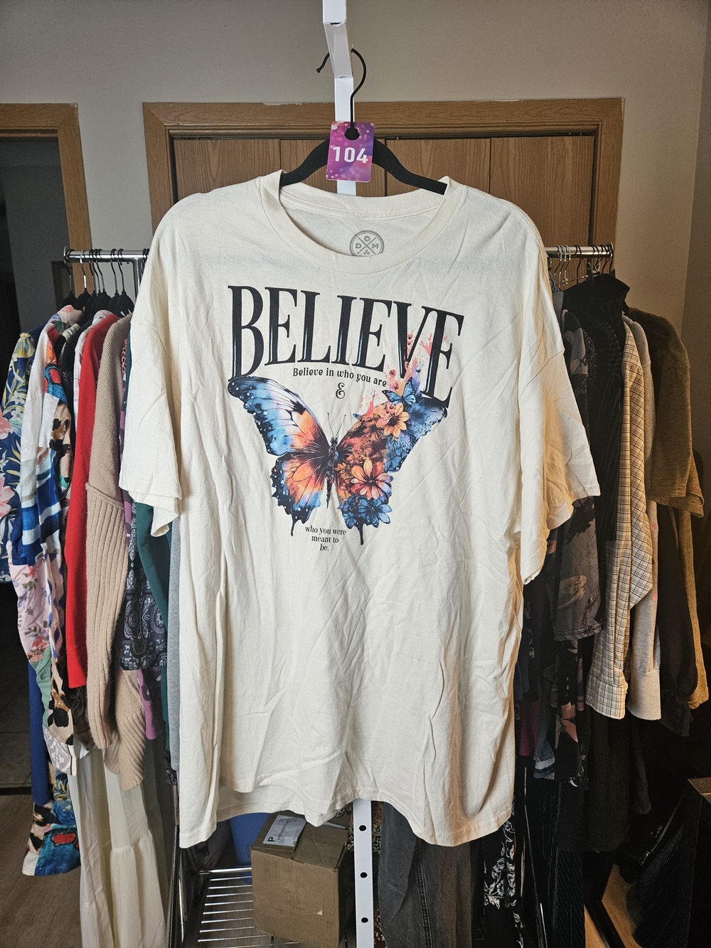 Believe Graphic Butterfly Tee - Cream